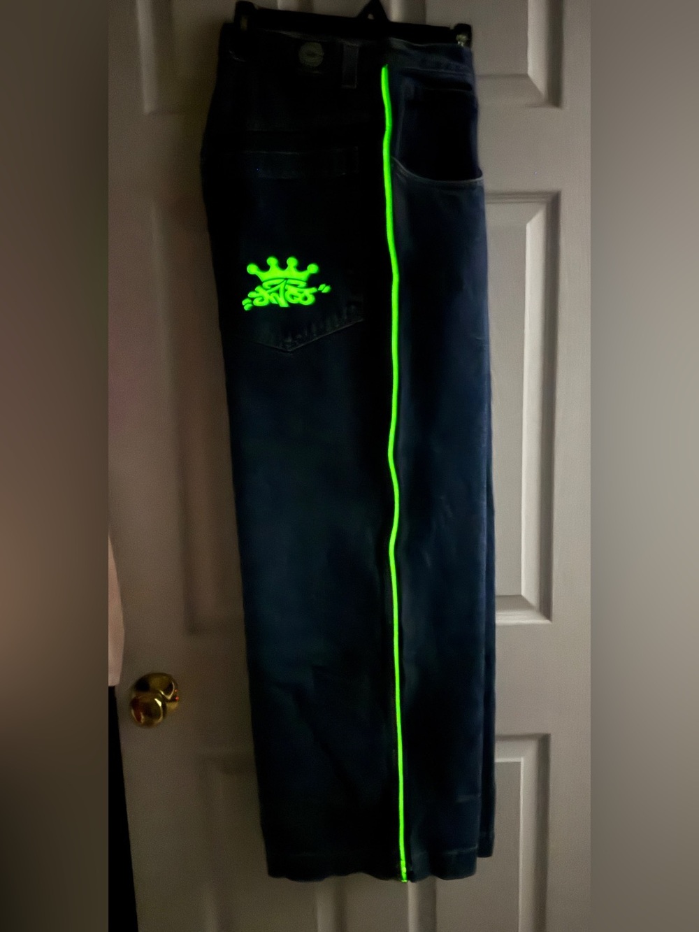 Vintage 90s JNCO Wide Leg Jeans Glow In The Dark 34Wx32L Neon Graffiti Crown USA